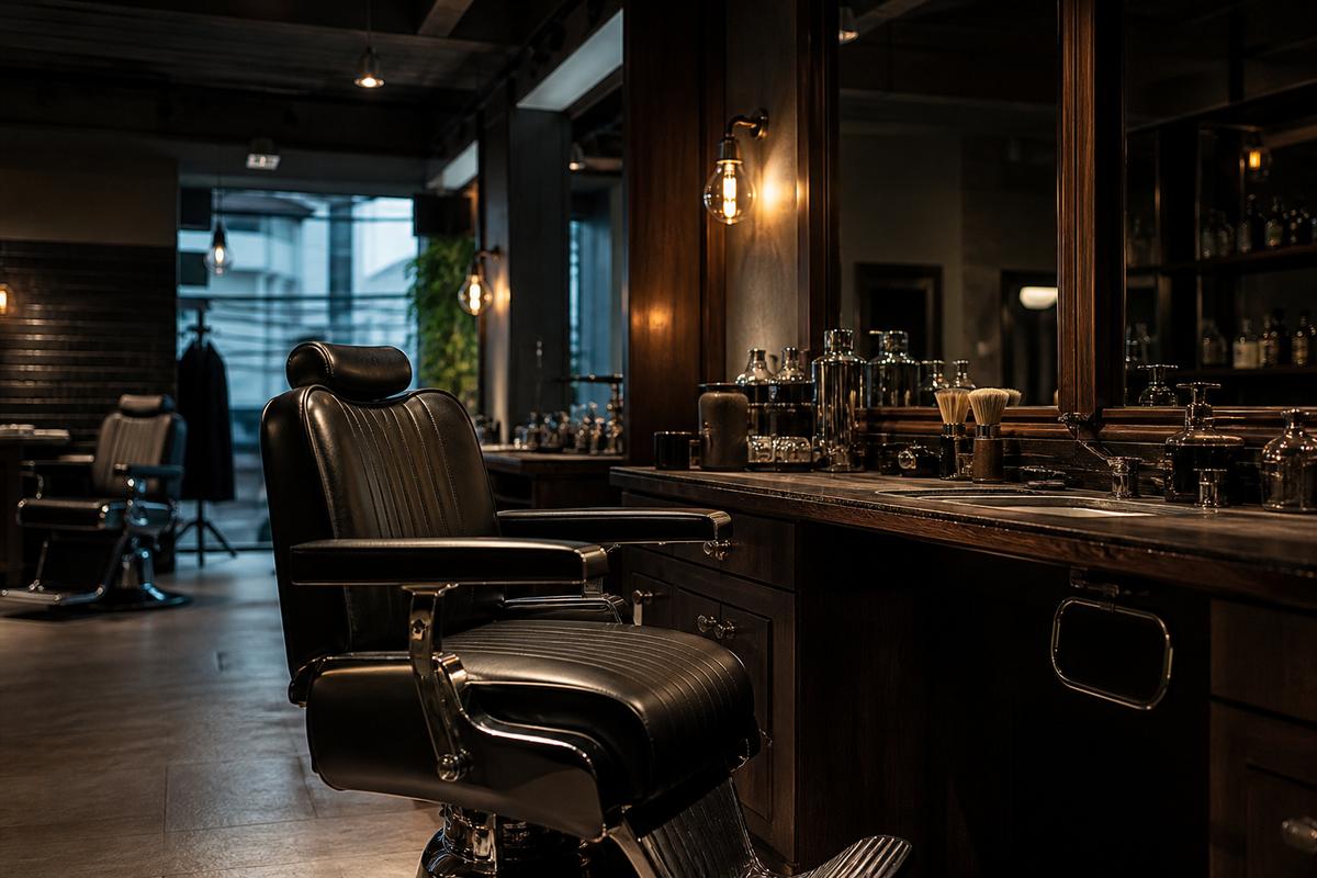 Classic barber chair and station inside Compooroso